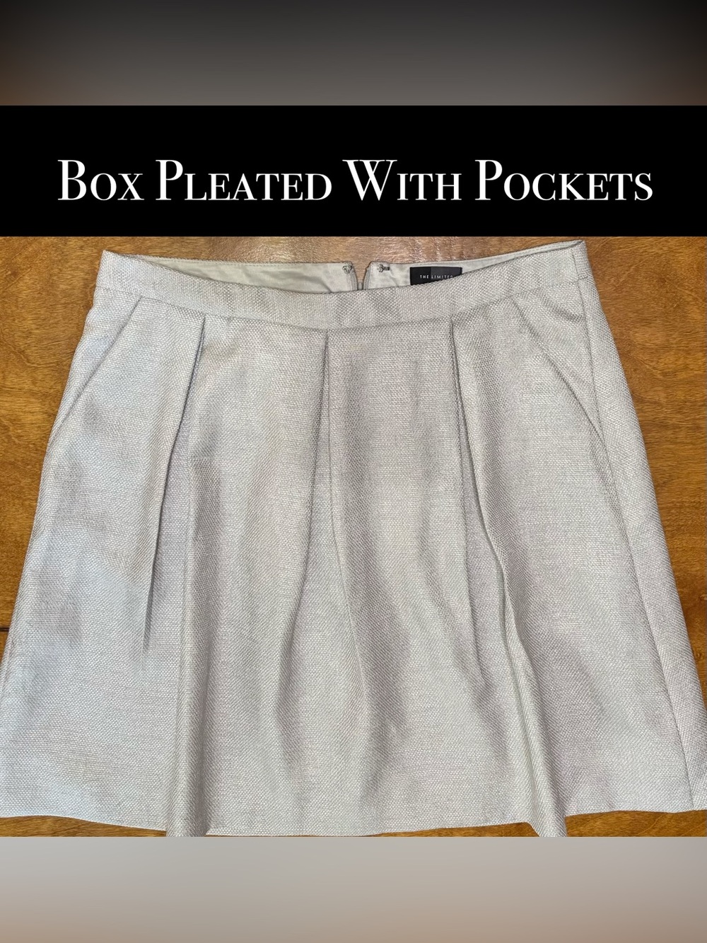 Light Gray Box-Pleated Skirt with Pockets by The Limited